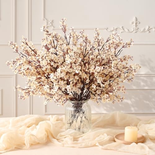 20 Pcs Baby Breath Flowers Artificial Bulk, Fake Fall Flowers, Champagne by Yastouay