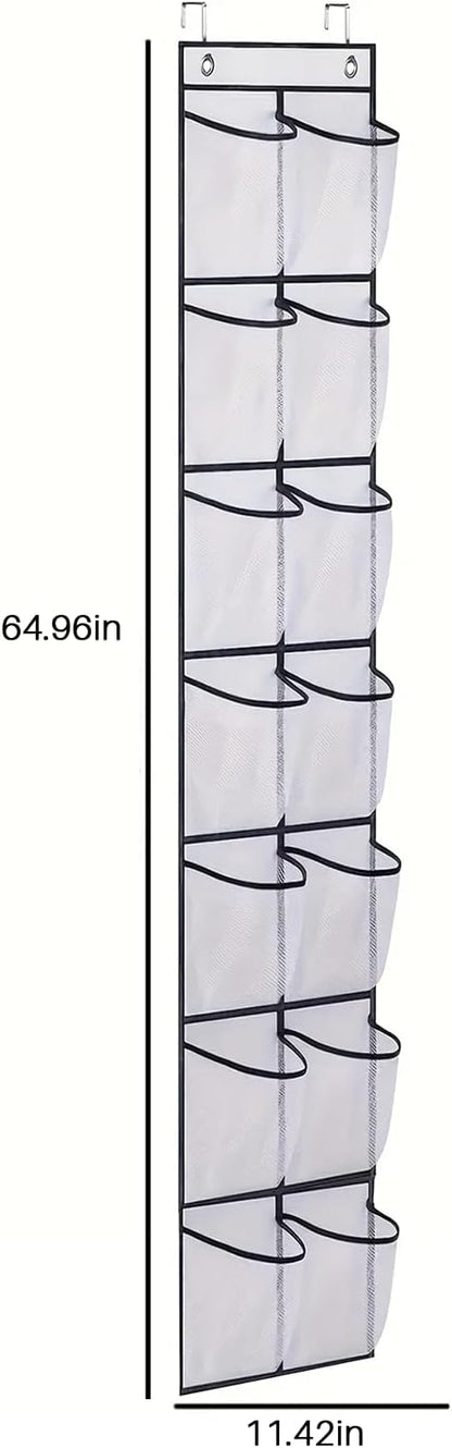2 Pcs Over The Door Shoe Organizer 14 Large Pocket Hanging Shoe Rack for Closet Organizers And Storage, White