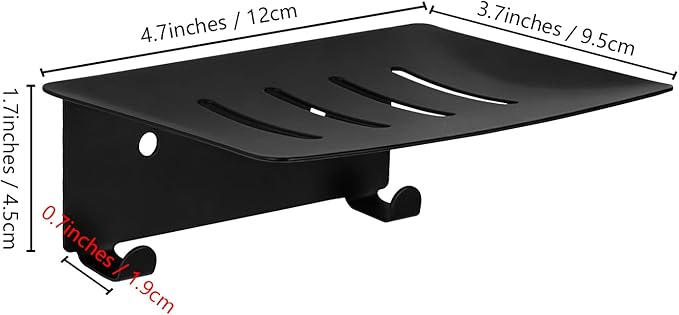 Soap Dish for Shower, 4 Slot Self-Adhesive Soap Holder for Bathroom, Wall Mounted Shower Soap Holder with Hook, Stainless Steel Soap Tray Black