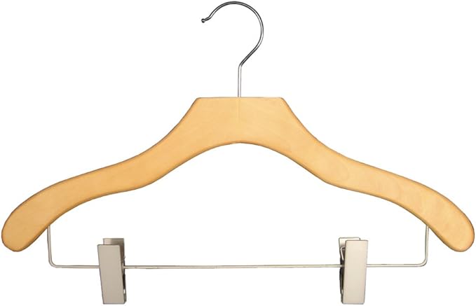 NAHANCO Contemporary Collection: Wooden Coordinate Hanger with Euro Clips, 17" Natural (Pack of 100)