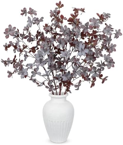 33.5"Long Artificial Fall Leaves Stems for Table Centerpieces, 5Pcs Faux Fall Stems and Branches for Vase Filler, Falls Greenery Stems for Farmhouse Autumn Harvest Thanksgiving Decor, Burgundy & White - Image 2