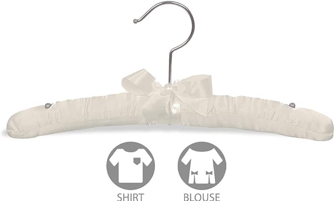 Kids Ivory Satin Padded Top Hanger in 12" Length X 1" Thick with Chrome Hardware, Box of 48
