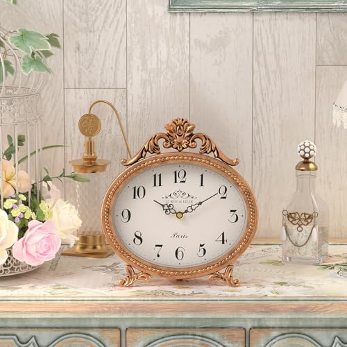 Abdurey Vintage Table Clock,Antique Gold French Rustic Style Mantel Clock - Image 4