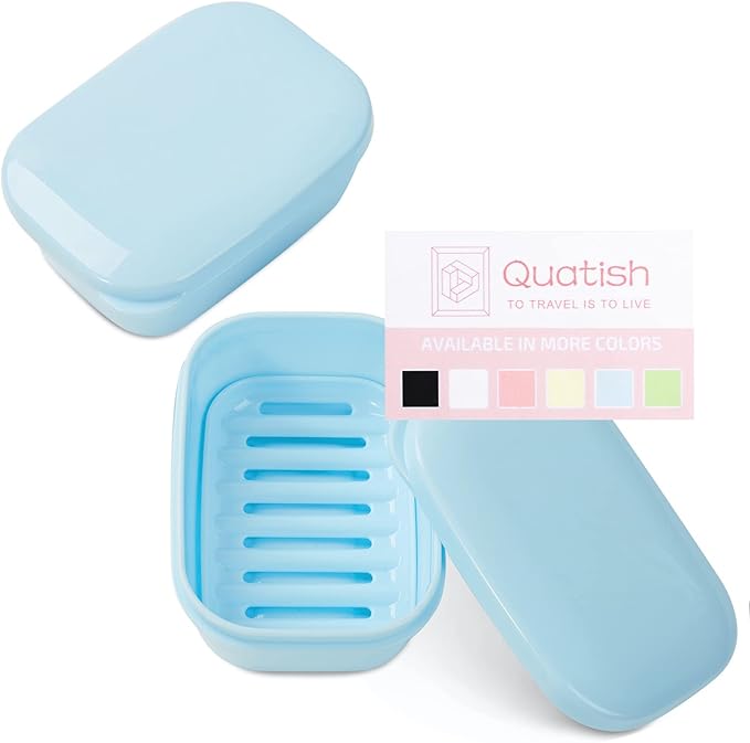 Quatish 2 Pack Travel Soap Container, Portable Soap Holder with Lid, Travel Bar Soap Holder, Soap Case for Camping Gym Travel, Soap Box for Bathroom, Blue