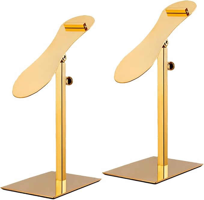 Shoe Display Stand Golden, Risers Stand Countertop Adjustable Shoe Rack Retail Supplies Stainless Steel Shoe Display, 2 Sets of Shoe Rack
