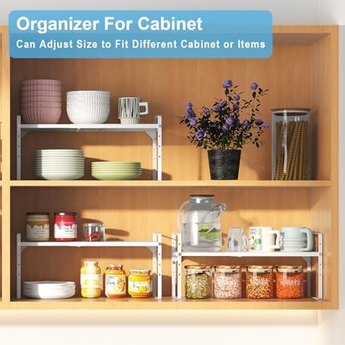 Set of 2 Expandable Cabinet Shelf Organizer, Stackable Kitchen Countertop Shelves Spice Racks, Small Storage Shelf For Cupboard Counter Tabletop, 30 LBS Heavy Duty, Adjustable, 13.8" to 21.6" Long - Image 7