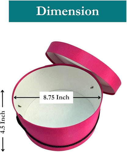 Sarah's Hat Boxes Classic Cerise Hat Box – 8.75" x 4.5" (Dia. x Ht.) Handmade in USA – Odorless Non-Toxic Adhesive, Cording Handle – Premium Storage for Hats & Accessories