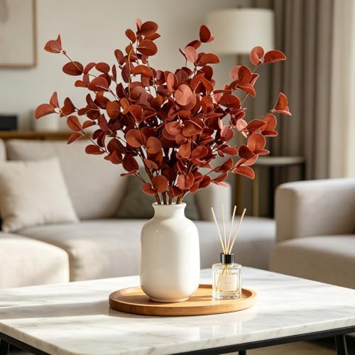 4PCS 22.2Inch Real Touch Burgundy Faux Eucalyptus Stems for Vase - Image 4