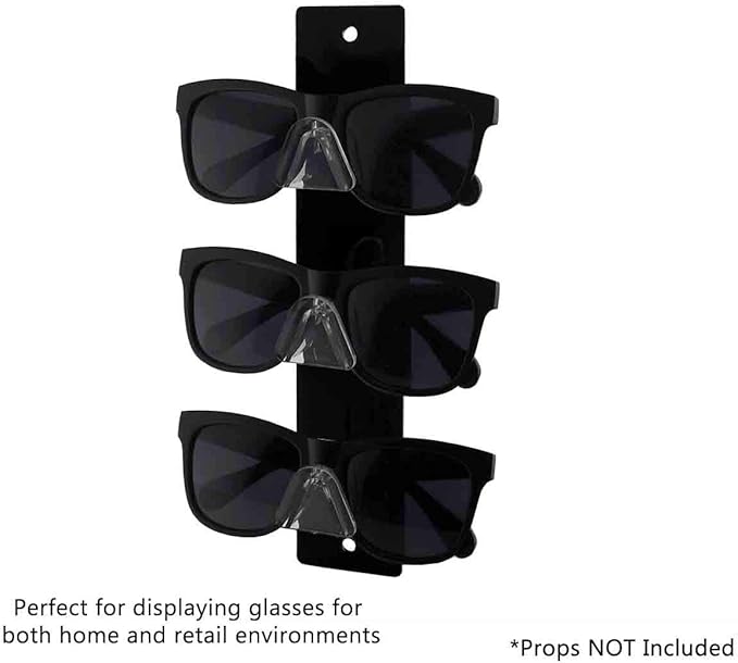 Glasses Holder 3 Tier Holder Black Acrylic Back Clear Nose Wall Mount with Hanging Hardware Retail Locations Space Saver Organizer Storage Hanger Warehouse Eyeglasses Safety by Marketing Holders