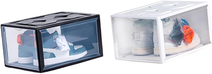 BESPORTBLE Plastic Basketball Shoe Storage Box 36x26x20cm with Lid Black Shoes Organizer for Home Closet for Basketball Sneakers