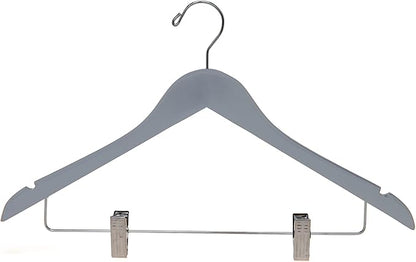 Quality Wooden Skirt Hangers with Clips, 20-Pack Smooth Solid Wood Pants Hangers with Durable Adjustable Metal Clips, Swivel Hook, Coat, Jacket, Blouse Suit Hangers (Gray, 20)