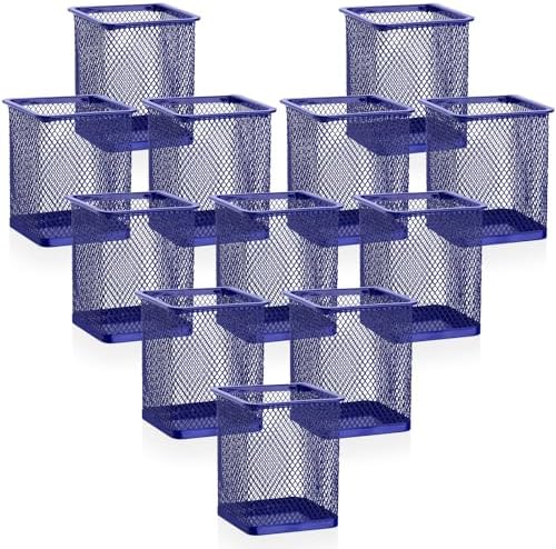 Segarty Pen Cup Holder, 12 Pack Square Dark Blue Pen Holder for Desk, Cute Metal Mesh Pencil Cups Container Marker Organizer Set for Office Supply, School Classroom, Home Desktop, Makeup Brush Storage by Segarty