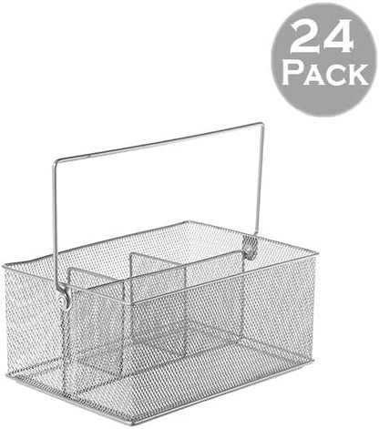 YBM HOME Mesh Silver Condiment Caddy/Kitchen Supply, Utensil, Silverware Organizer Cutlery Holder Flatware Storage Napkin Holder (Silver, 24)