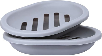 Soap Dish with Water Drainage Design for Drying and Saving Soap, Bathroom Kitchen Sponges Holder (Grey - Oval) 2 Pack