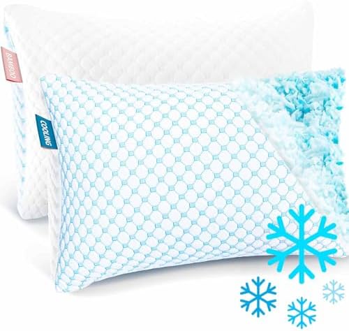 Nestl Cooling Pillow for Sleeping 2 Pack, Luxury Shredded Memory Foam Pillows Kids Size Set of 2, Adjustable Cold Gel Pillows for Hot Sleepers Supportive Kids Pillow for Side Back Stomach Sleepers by Nestl