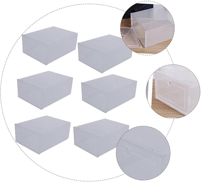 Holibanna 6pcs Shoe Containers Lids Plastic Shoe Boxes Storage Boxes Clamshell Design Easy to View Clean