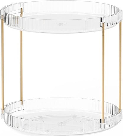 Yieach Acrylic 360 Rotating Makeup Organizer and Perfume Organizer,2 Tier Make Up Holder and Acrylic Skincare Organizers for Countertop,Vanity,Bathroom,Clear Spinning Beauty Organizer for Face Product