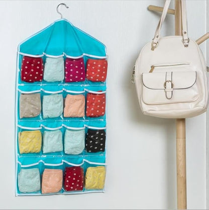 Transparent and Visible 16 Pockets Over Door Hanging Bag Shoe Rack Hanger Storage Organizer Random Color