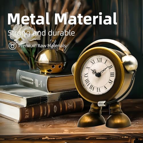 YOUKI Vintage Robot Table Clock on Stand, Decorative Desk and Shelf Clock, Rustic Mantel Farmhouse Silent Non-Ticking,Battery Operated Table Top for Living Room,Musical Gift,Metal - Image 6