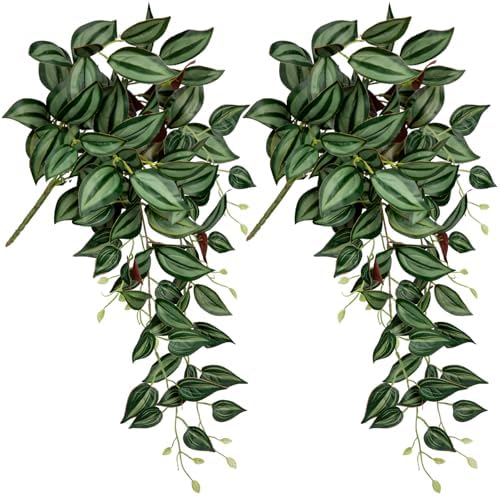 DILATATA Fake Hanging Plants Artificial Hanging Plants 92 Leaves Faux Wandering Jew Hanging Leaves Plants for Wall Shelf Home Indoor Outdoor Decor - 2 Pack by DILATATA