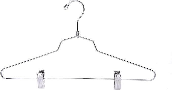 Quality Hangers Metal Skirt Hangers with Clips 10 Pack - Wire Pants Hangers with Swivel Hook - Heavy Duty Hangers for Jeans with Adjustable Metallic Clips - Ideal Clothing Hangers (10, 16")