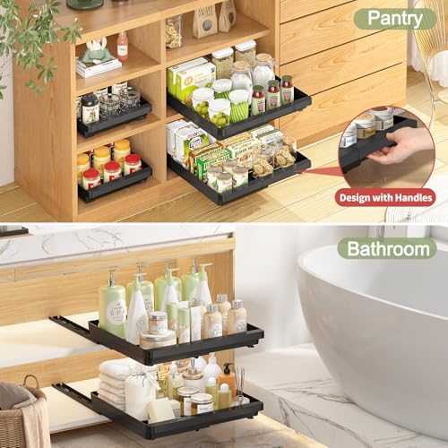 DOMNIU Pull Out Cabinet Organizers Expandable,Black,16.9"Depth,2 Pack - Image 4