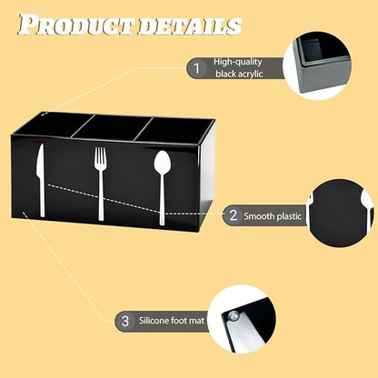 Black Acrylic Cutlery Storage Organizer,Plastic Silverware Holder,Silverware Caddy 3 Section Tableware Plastic Holder for Kitchen Storage Indoor Outdoor Decoration Supplies