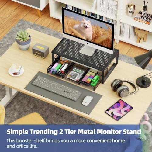 Simple Trending Monitor Stand Riser with Drawer, Laptop Stand for Desk - Image 2