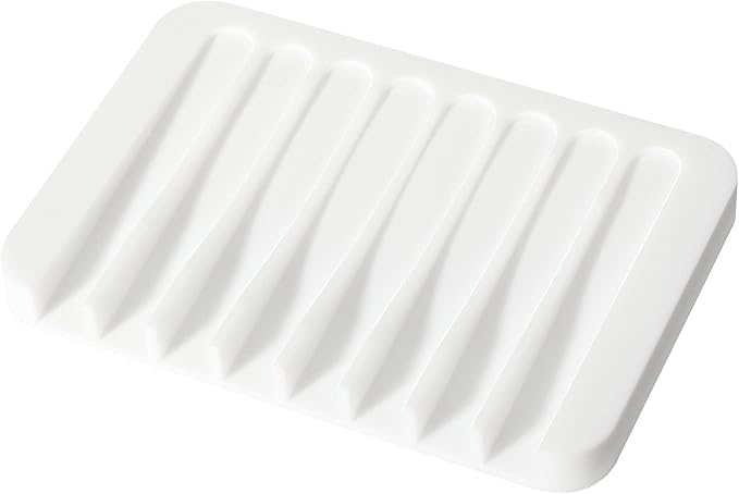 Urbanstrive Soap Dish Shower Waterfall Soap Tray Holder for Bathroom, Kitchen, Counter Top, Flexible Silicone, Keep Soap Bars Dry, Easy Cleaning - White