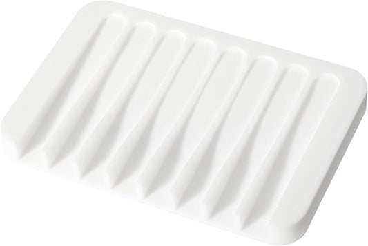 Urbanstrive Soap Dish Shower Waterfall Soap Tray Holder for Bathroom, Kitchen, Counter Top, Flexible Silicone, Keep Soap Bars Dry, Easy Cleaning - White