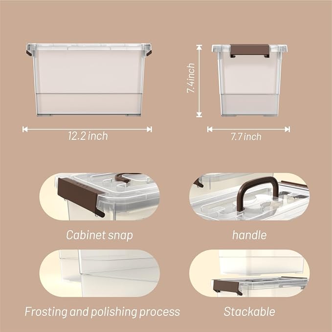 7-Quart Clear Plastic Storage Bins with Lids, 5-Pack Durable Stackable Organization Container with Lock Buckle and Handle