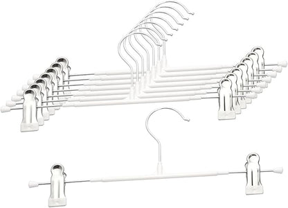 Pants Hangers with Clips, 8 Pack Heavy Duty Space Saving Pant Hangers for Closet Organizer, 12 Inch White Non Slip Clip Hangers for Jeans, Skirts, Shorts & Trousers, 360° Swivel Hook