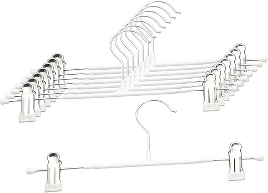 Pants Hangers with Clips, 8 Pack Heavy Duty Space Saving Pant Hangers for Closet Organizer, 12 Inch White Non Slip Clip Hangers for Jeans, Skirts, Shorts & Trousers, 360° Swivel Hook