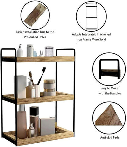 Dorhors 3 Tier Bathroom Counter Organizer,Countertop Bathroom Storage Shelf,Counter Tray and Vanity Organizer (Brown)