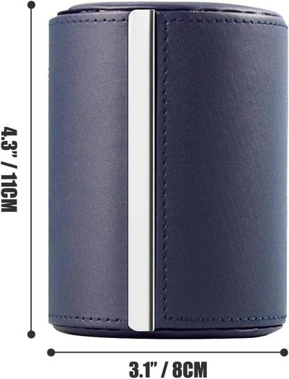 Leather Tie Case Box Organizer for Men's Necktie and Bow Tie Storage Travel Gift Box (long button, Blue, 4.3" x 3.3" x 3.3")