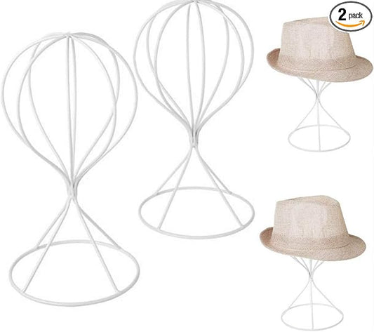 Mydio 2 Pieces Modern Metal Hat Stands Durable Stable Metal Hat Cap Rack Wigs Holder, Metal (white)