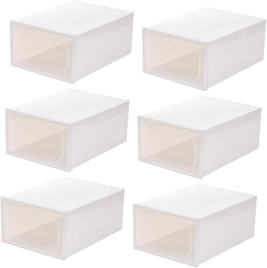 Gatuida 6pcs Large Plastic Shoe Storage Boxes with Flip- Design, Thickened Stackable Shoe Organizer for Closet Storage, Pearl White