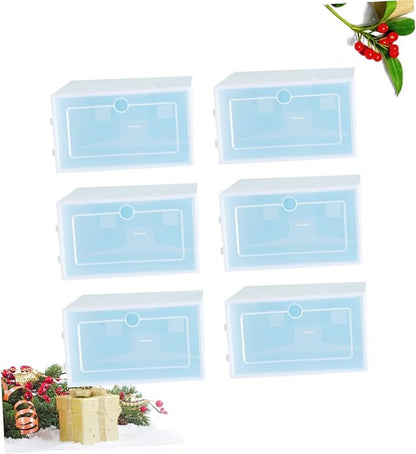 6PCS Stackable Transparent Shoes Storage Boxes Thicken Plastic Shoe Containers S Blue for Organizing Sneakers High Heels and Boots Closet Home