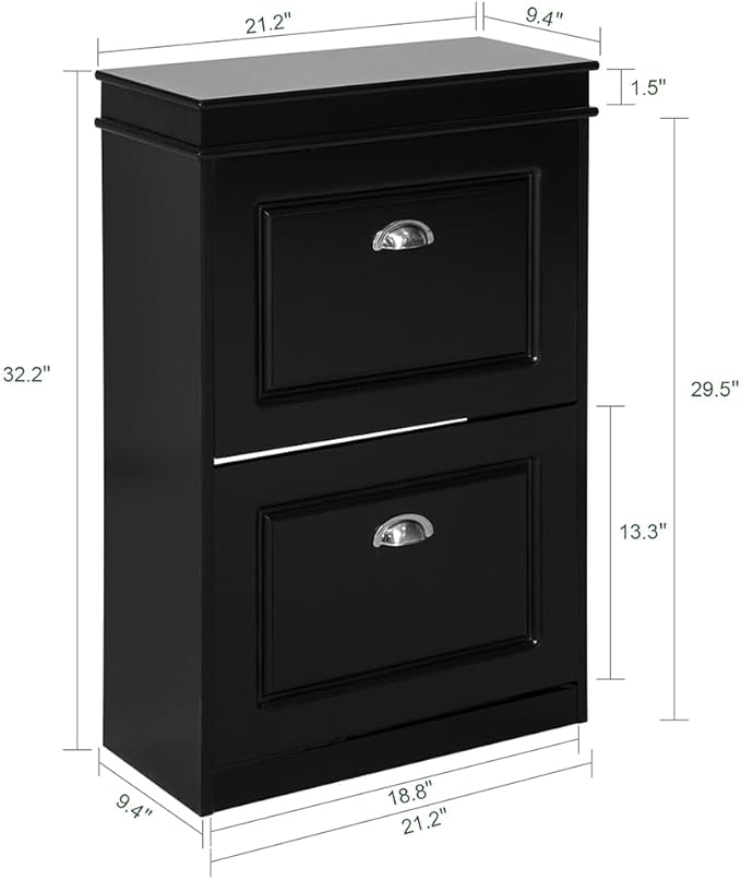 SoBuy Small Shoe Cabinet, Slim Shoe Rack 2 Flip-Drawers, Thin Shoe Storage Cupboard Organizer Unit for Entryway and Hallway, Black FSR78-SCH
