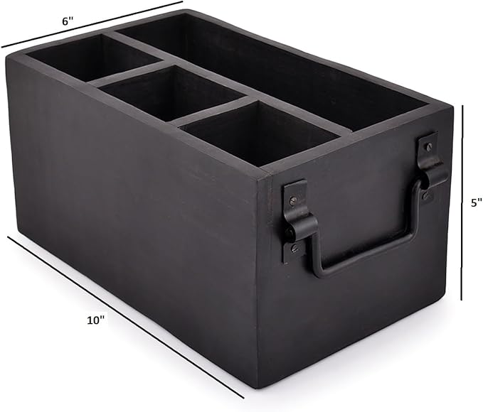 EDHAS Mango Wood 4 Compartment Flatware Caddy, Cutlery Utensil Holder with Napkin Holder for Kitchen, Dining, Picnics (10" x 6" x 5")