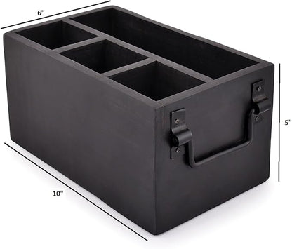 EDHAS Mango Wood 4 Compartment Flatware Caddy, Cutlery Utensil Holder with Napkin Holder for Kitchen, Dining, Picnics (10" x 6" x 5")