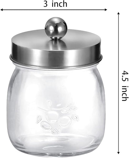 SheeChung 4 Pack Apothecary Jars with Lids, Bathroom Organizers and Storage, Qtip Holders Set, Bathroom Decor, Small Mason Jars for Q-tips, Cottons, Floss, Balls, Cotton Swabs-Brushed Steel