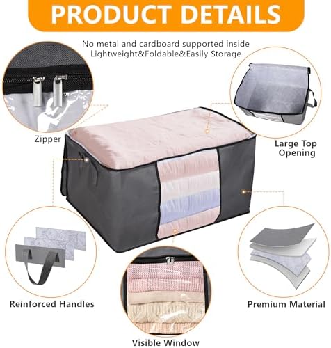 90L Large Blanket Storage Bags, 8 Pack Clothes Storage Bag Comforter Storage Bin with Reinforced Handle and Lid Foldable Closet Organizer and Storage Containers for Bedding Sheets and Duvet - Image 3