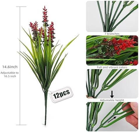 RECUTMS 12Pcs Fake Grass Plants Red Fake Plants Outdoor Artificial Grass - Image 2
