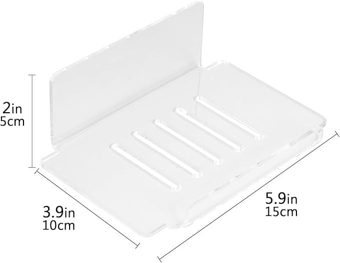 Self Adhesive Soap Dish Wall Mounted, 5 Slot Acrylic Soap Saver, Sponge Soap Holder for Shower Wall, Bathroom, Kitchen (Clear)
