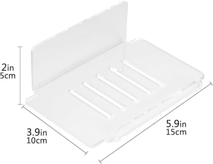 Self Adhesive Soap Dish Wall Mounted, 5 Slot Acrylic Soap Saver, Sponge Soap Holder for Shower Wall, Bathroom, Kitchen (Clear)