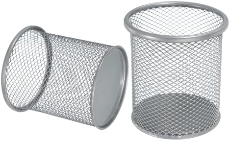 uxcell 2Pcs Mesh Pencil Holder, Metal Pen Cup Desk Organizer Makeup Brush Cup Holder for Home, Office, Classroom(Silver) by uxcell