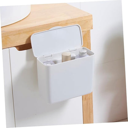 WOONEKY Cabinet Door Hanging Cosmetic Storage Box with Lid Multifunctional Plastic Sundries Organizer for Bathroom -Saving Design Easy Installation White