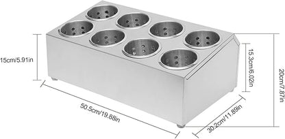 Commercial 8-Hole Stainless Steel Cylinder Flatware Silverware Utensil Holder Organizer Caddy, Detachable Countertop Utensil Dispenser for Forks Knives Spoons for Kitchen Restaurant Buffet