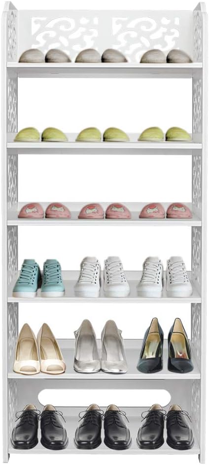 6 Tier Wood-Plastic Board Shoe Racks,Narrow Vertical Shoes Rack,Freestanding Shoe Organizer Shelf,Shoe Rack Storage Organizer,with Shelves,for Closet, Entryway, Front Door Entrance, Hallway (White)
